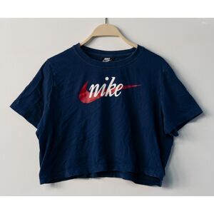 Nike Women's Cropped Logo Sport‎ Casual T-Shirt Athletic Blue Size XL